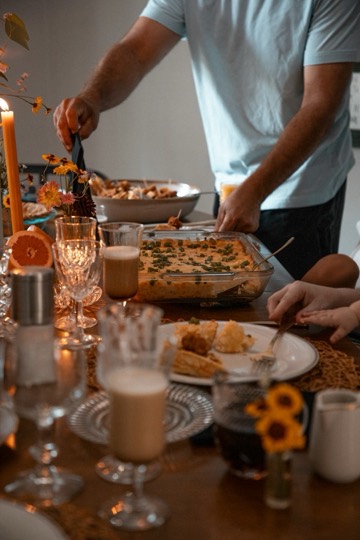 A plate of food from above
