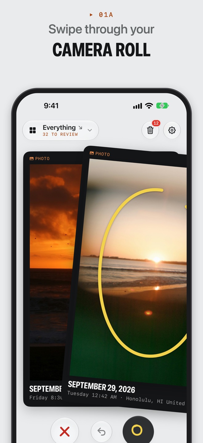 Swiping right on a sunset photo to keep it