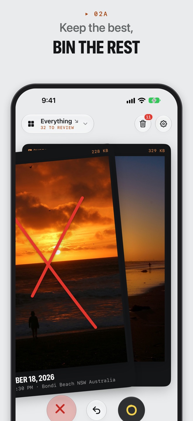 Swiping left on a similar photo to bin it